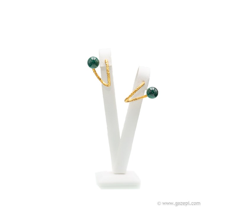 Handcrafted earrings, gold plated silver 925 with malachite